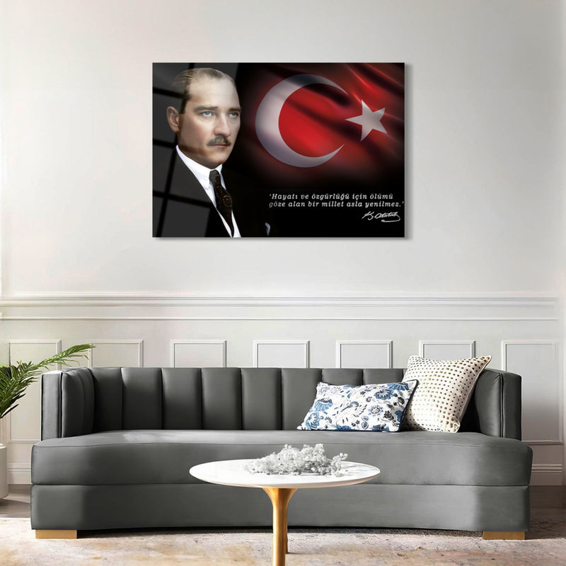 Türk Bayrağı ve Atatürk Portre Cam Tablo - ATA110